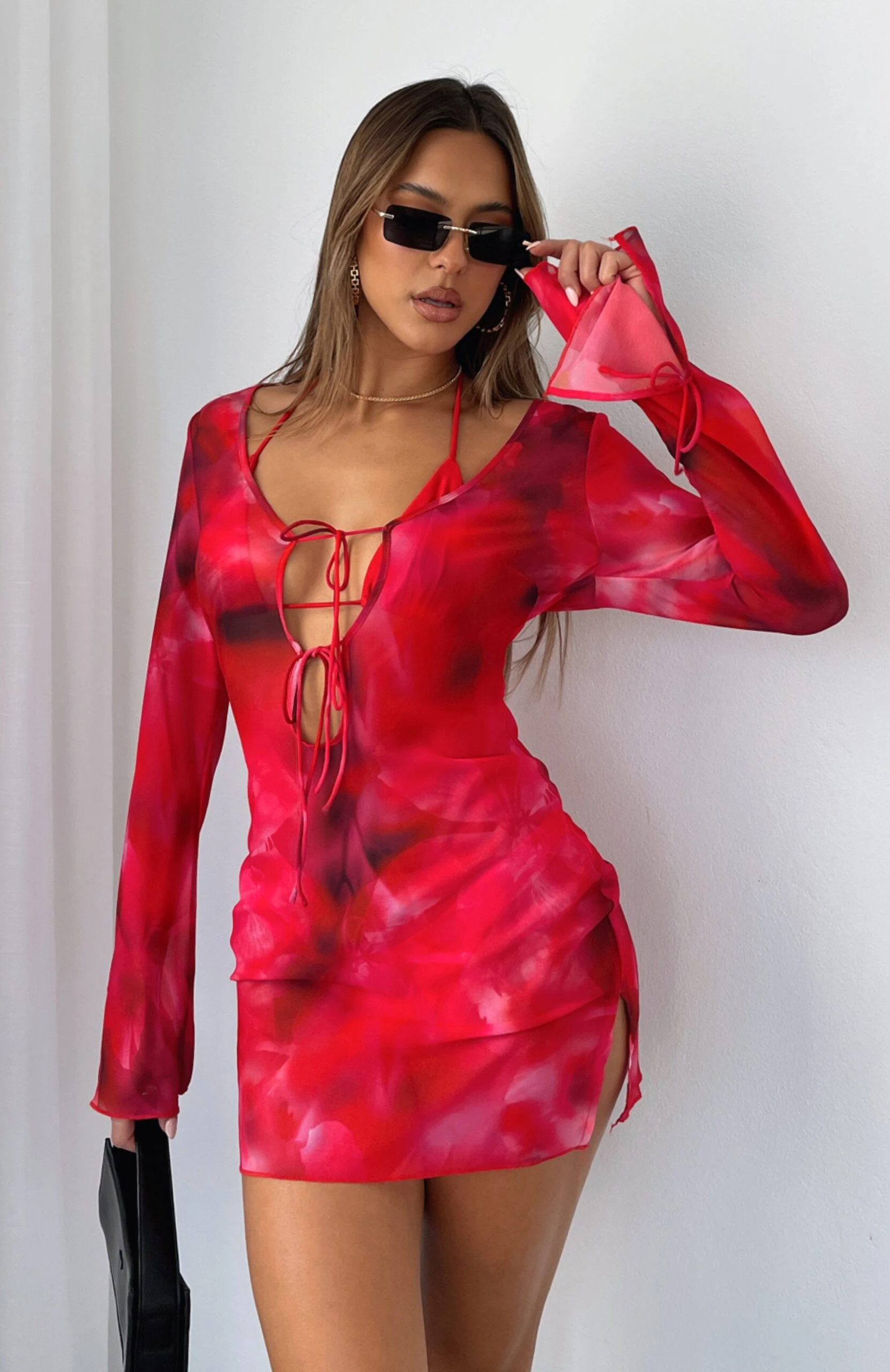 I Believed It Long Sleeve Mini Dress Magenta Floral - Image 6