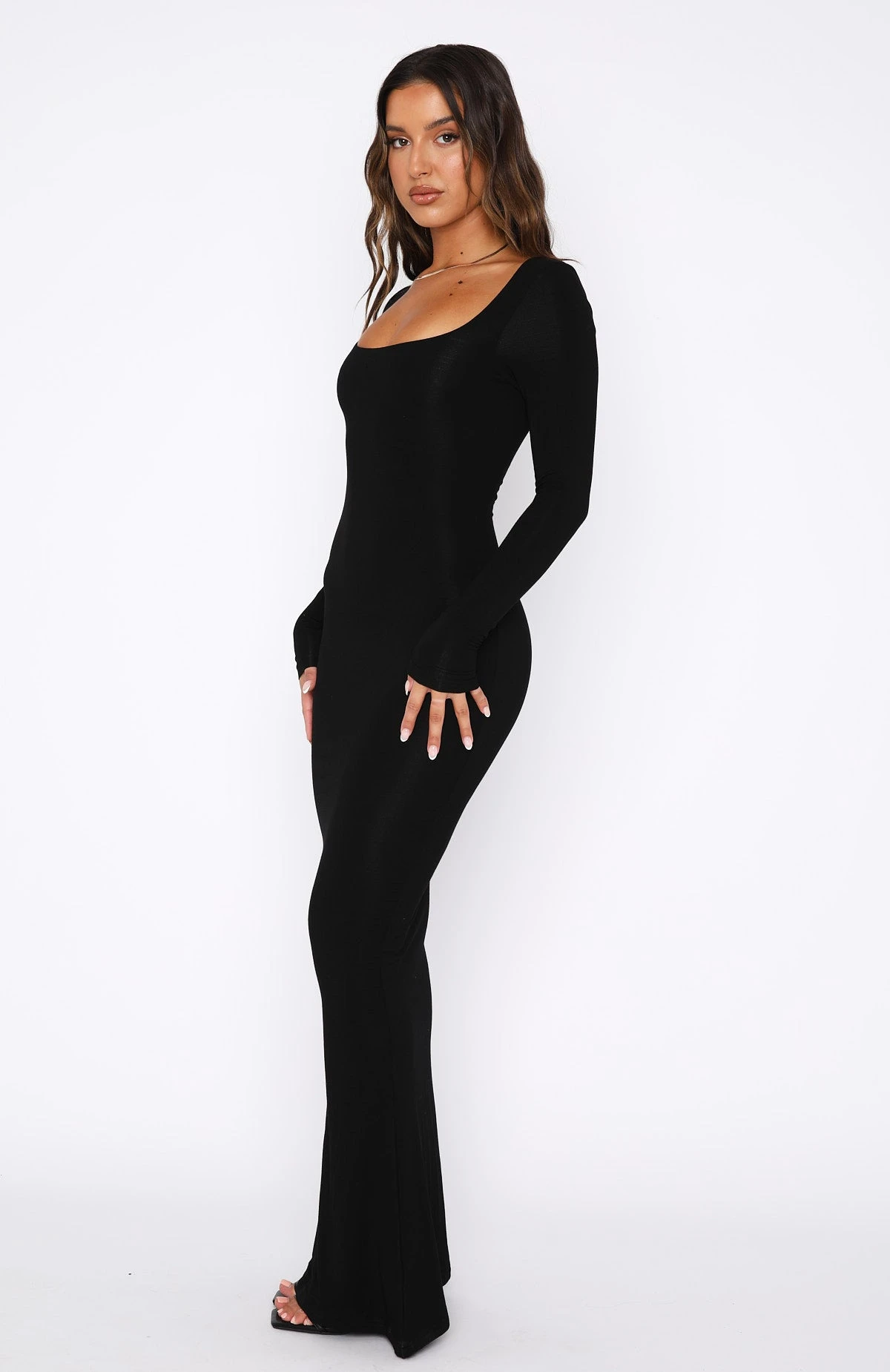 Get My Attention Long Sleeve Maxi Dress Black - Image 3