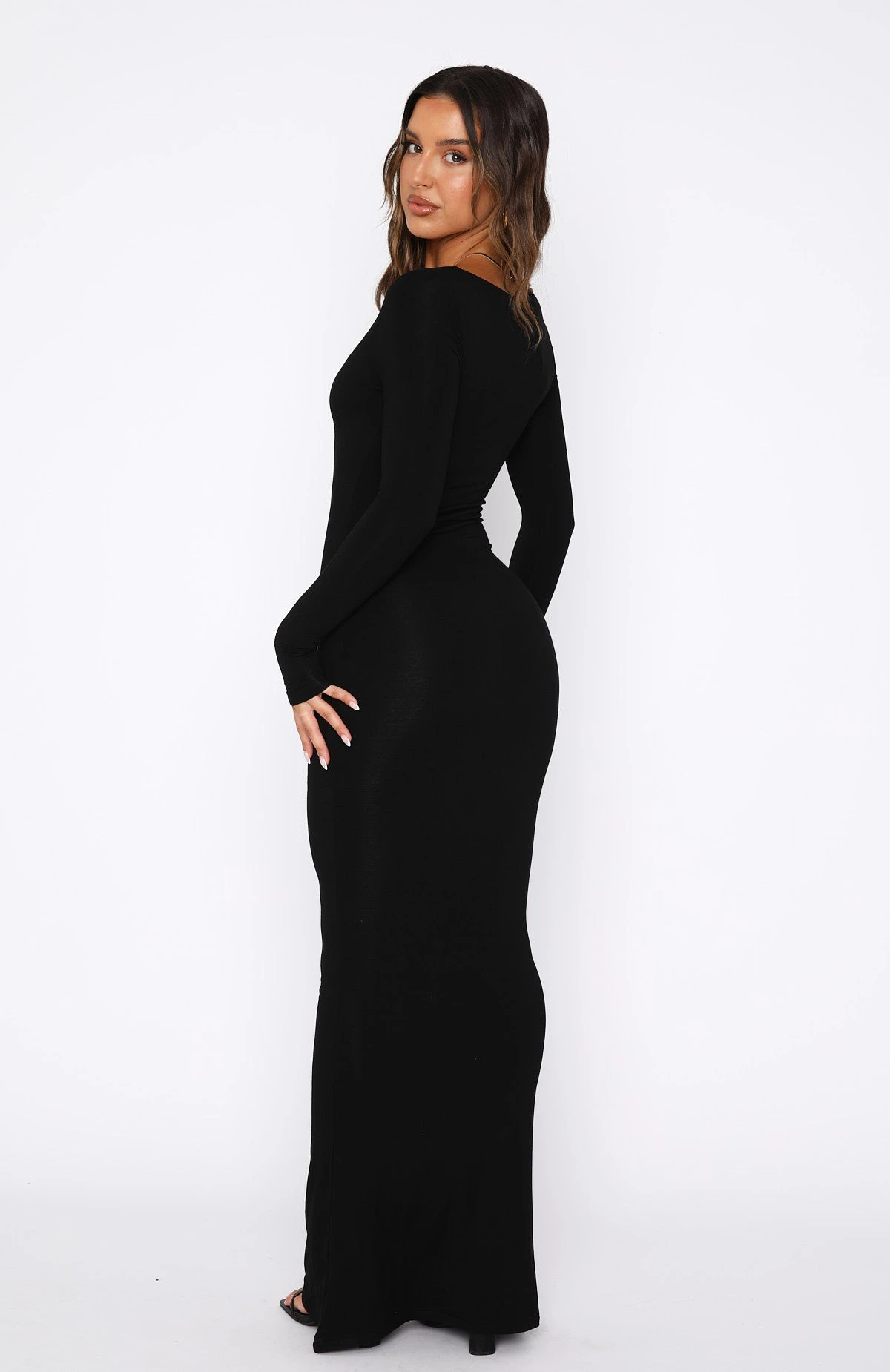 Get My Attention Long Sleeve Maxi Dress Black - Image 4