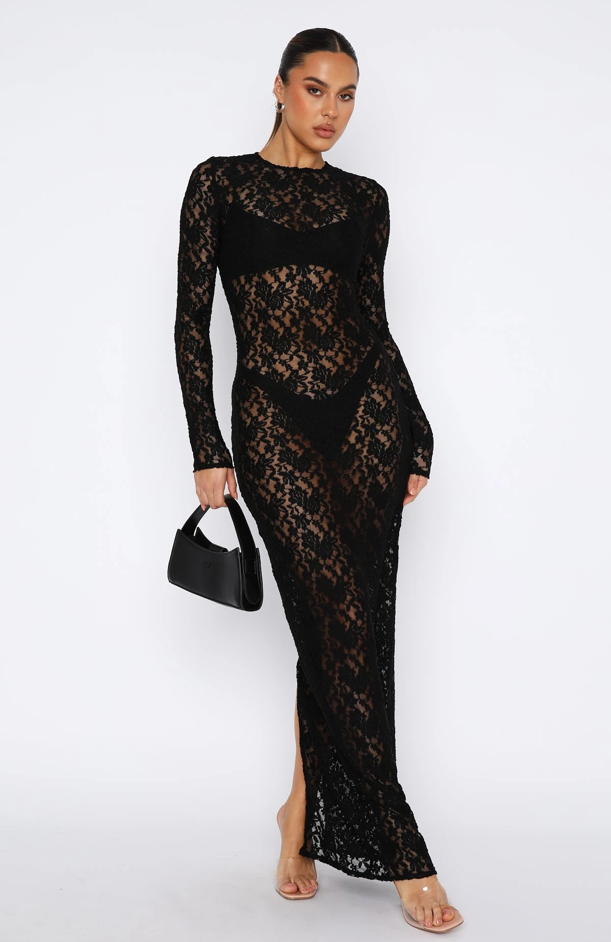 Vintage Love Long Sleeve Lace Maxi Dress Black - Image 2