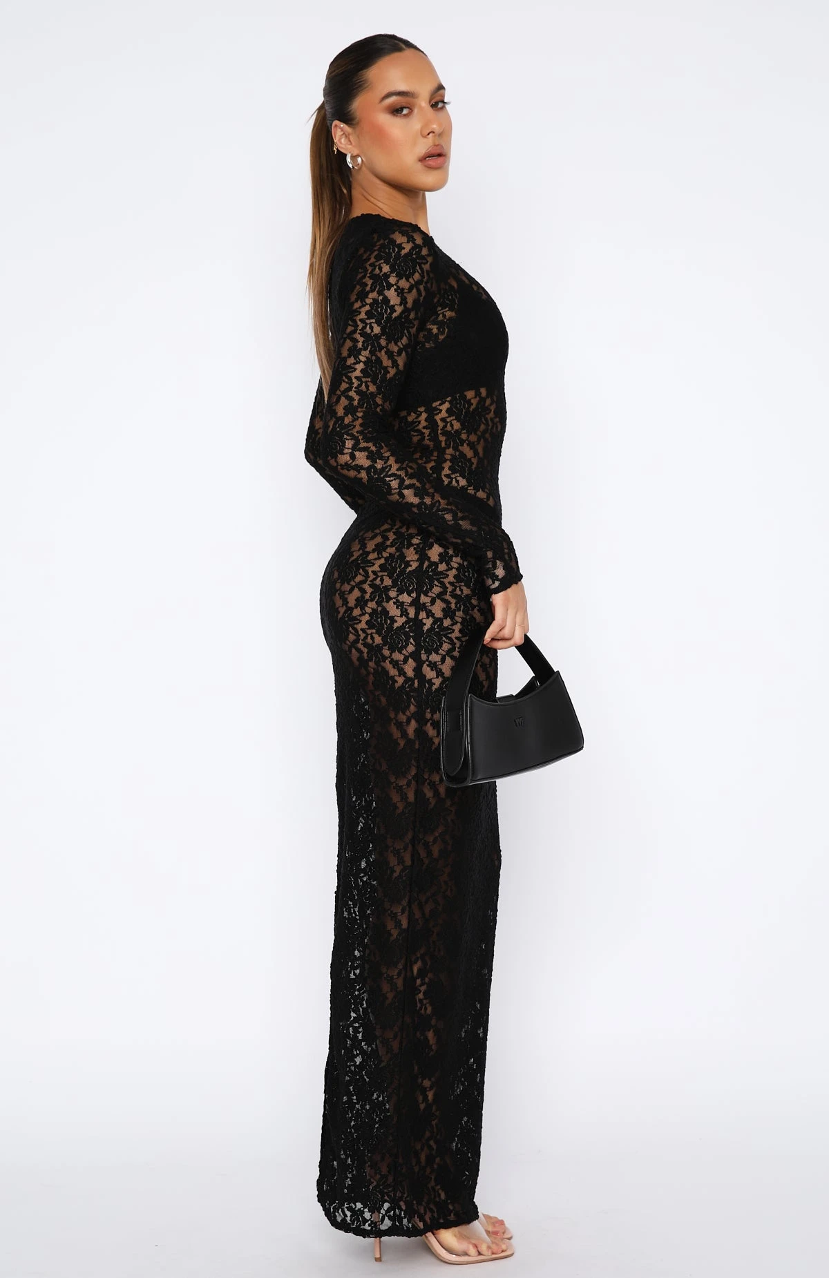 Vintage Love Long Sleeve Lace Maxi Dress Black - Image 3