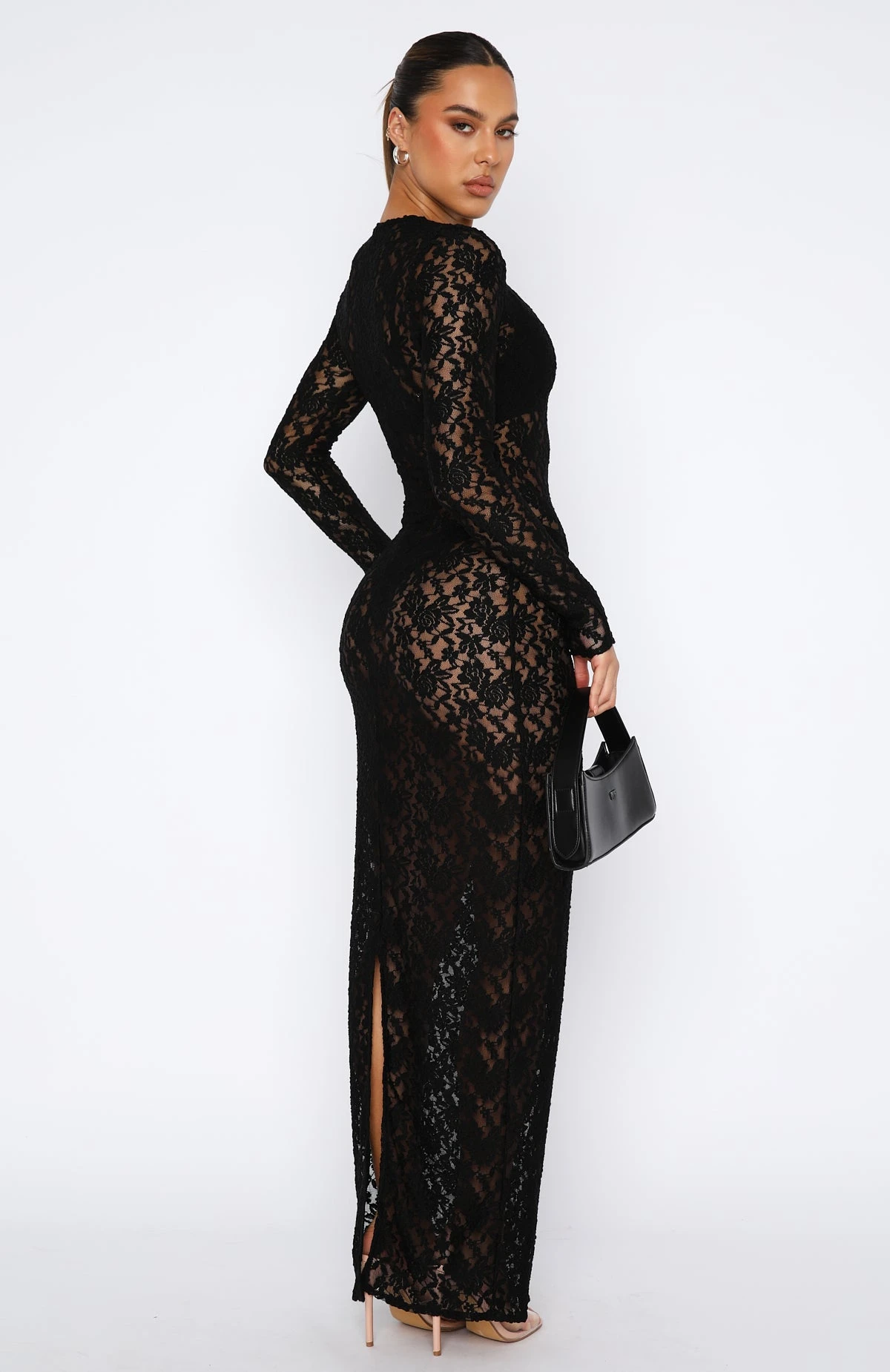 Vintage Love Long Sleeve Lace Maxi Dress Black - Image 4