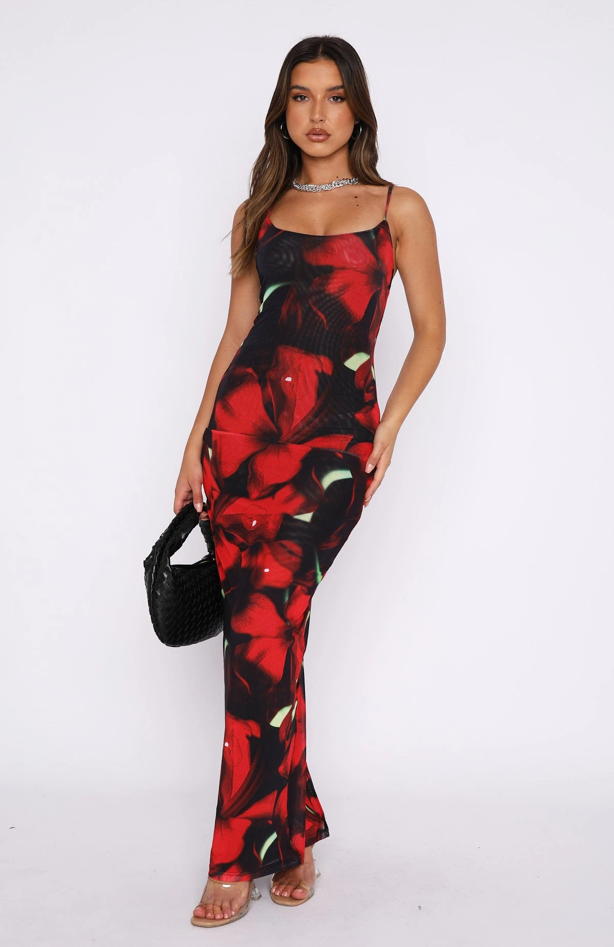 Same Heart Mesh Maxi Dress Red Hibiscus - Image 2