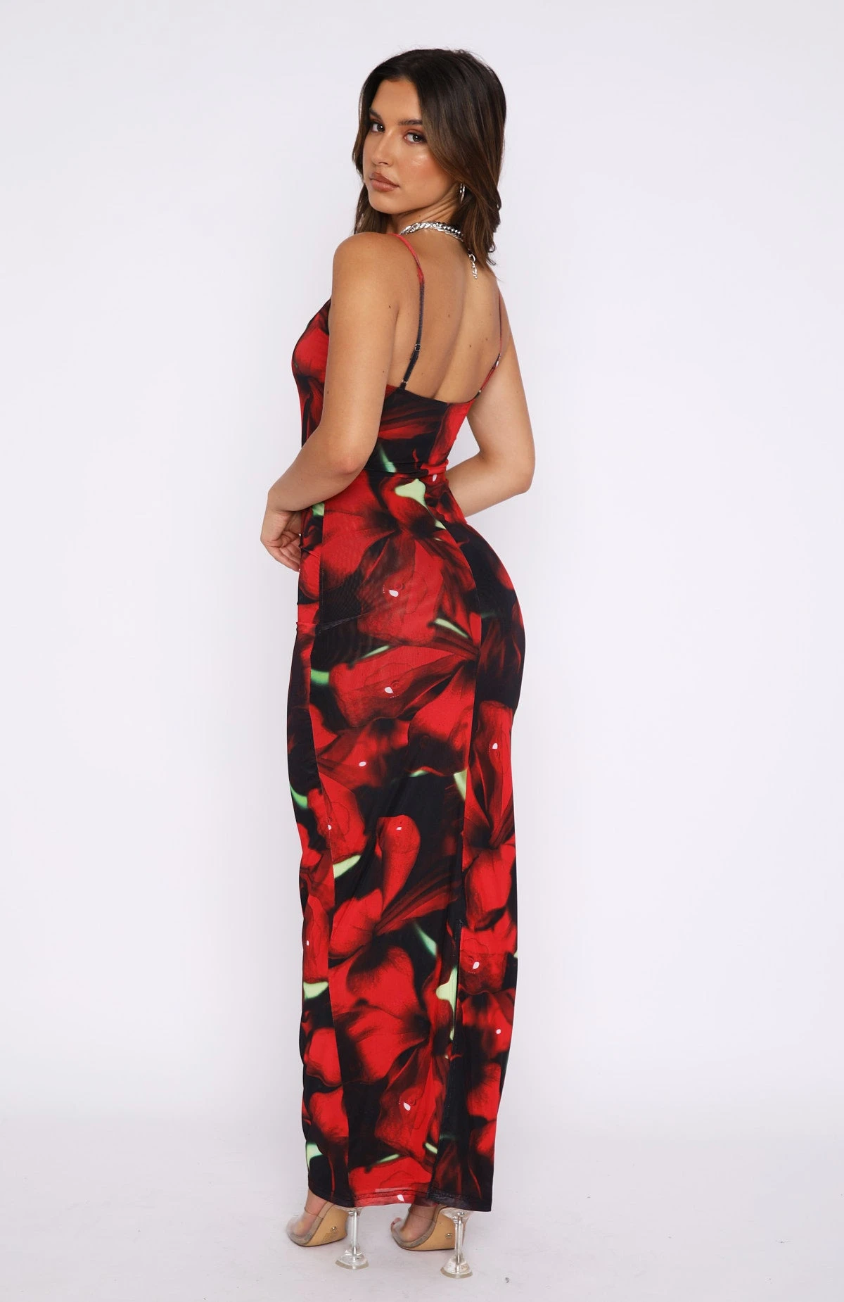 Same Heart Mesh Maxi Dress Red Hibiscus - Image 4
