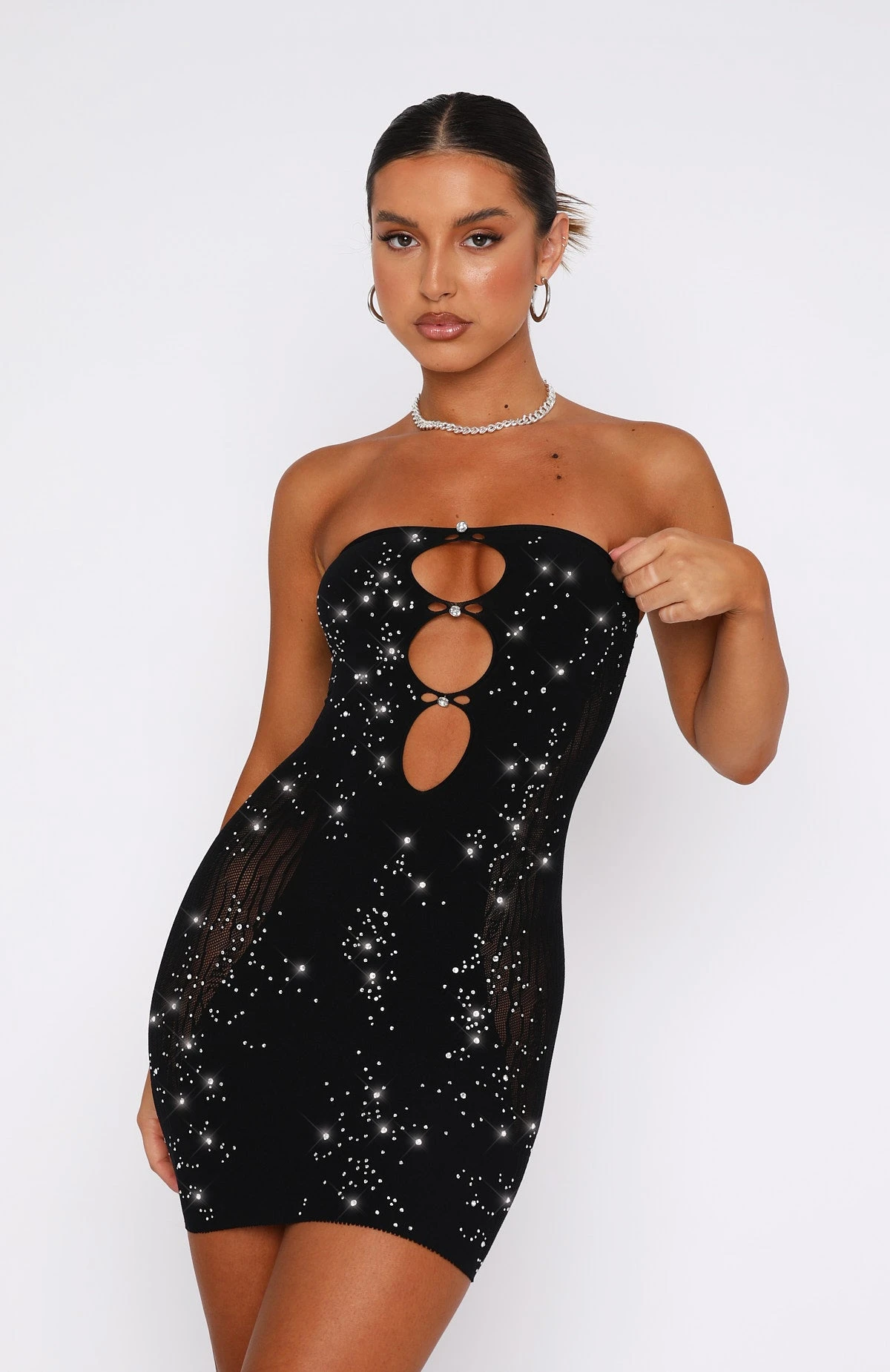 It's All About Me Strapless Diamante Mini Dress Black - Image 2