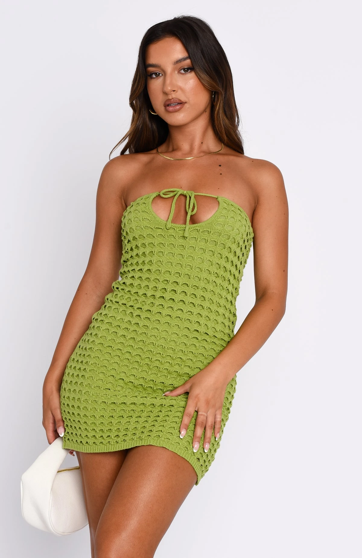 More Than I Should Crochet Mini Dress Matcha - Image 2