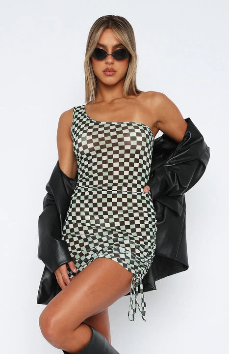 Summer Vibe Mesh Mini Dress Green Check - Image 2