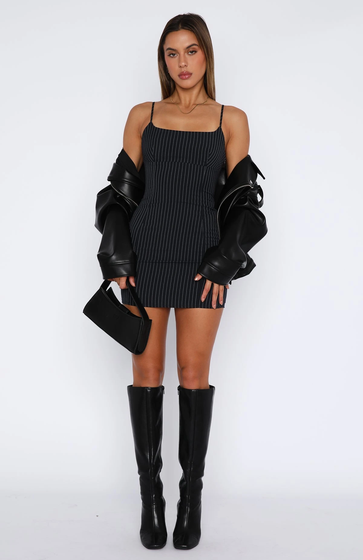 Just A Lil Bit Mini Dress Navy Pinstripe - Image 6