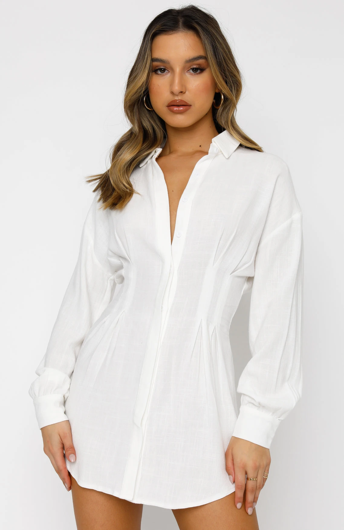 Feels Like A Holiday Shirt Dress White - Image 2