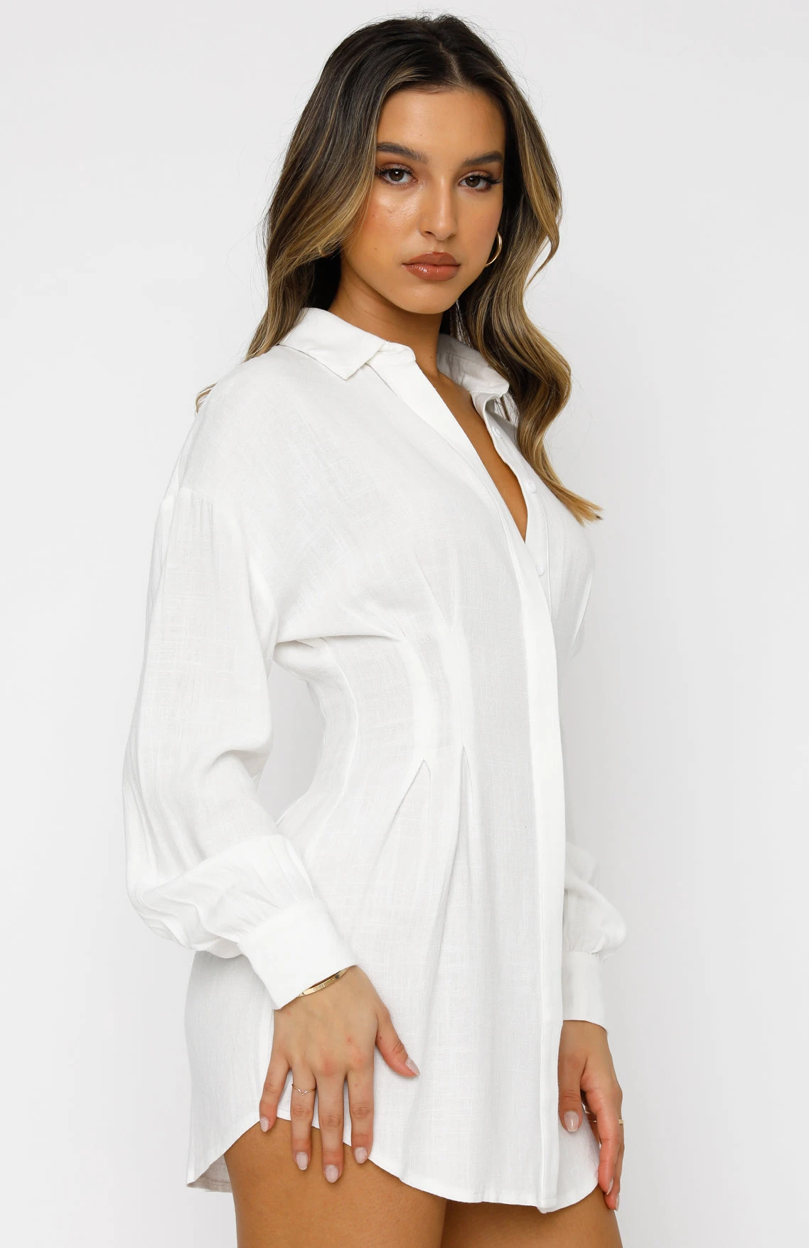 Feels Like A Holiday Shirt Dress White - Image 3
