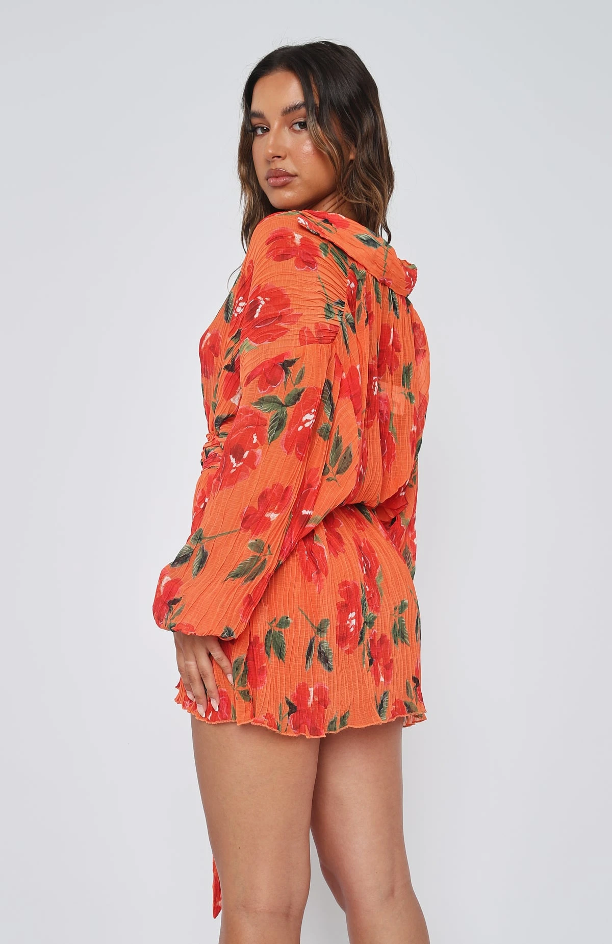 You Drive Me Crazy Long Sleeve Mini Dress Spicy Rose - Image 4