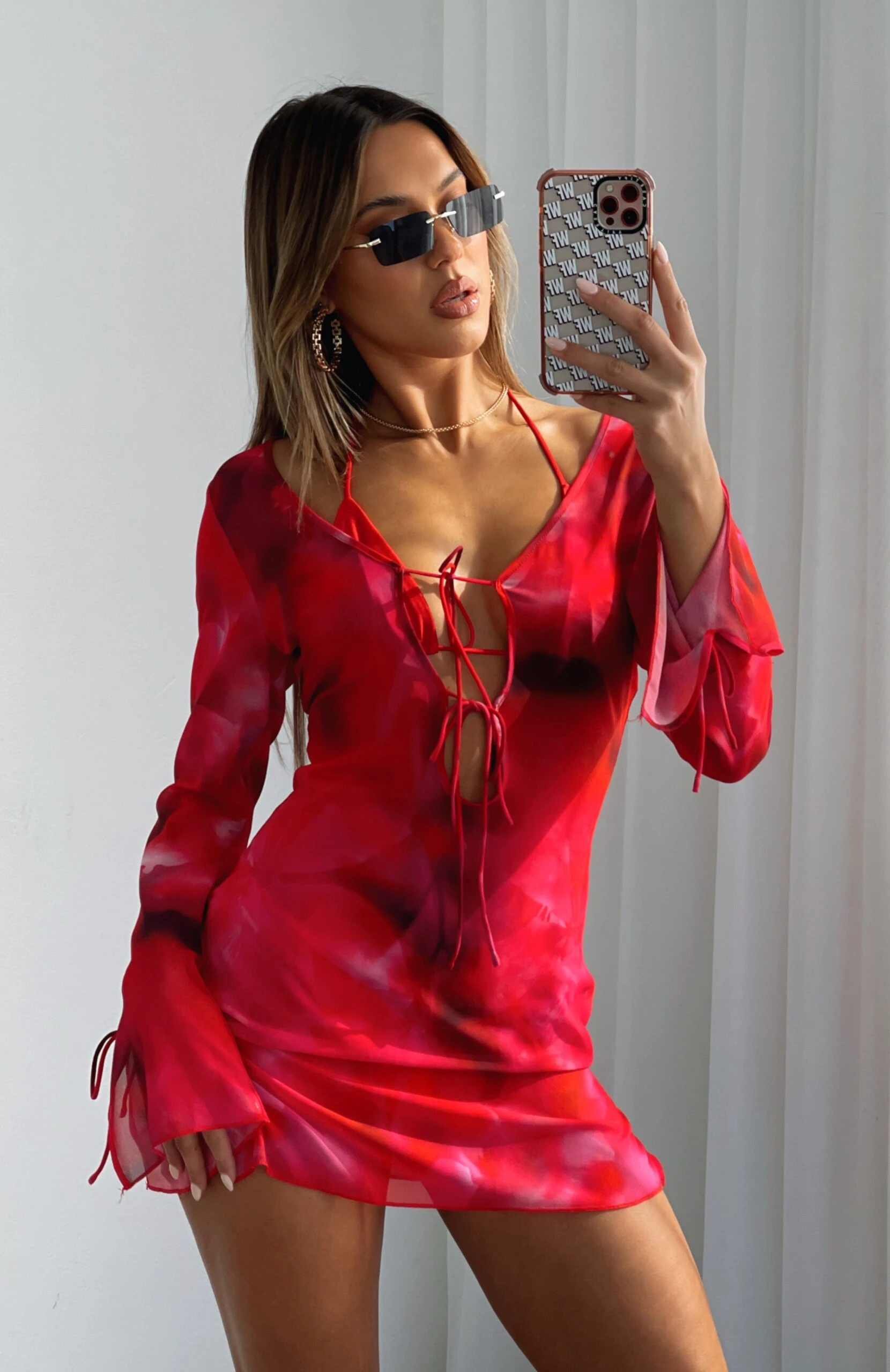 I Believed It Long Sleeve Mini Dress Magenta Floral