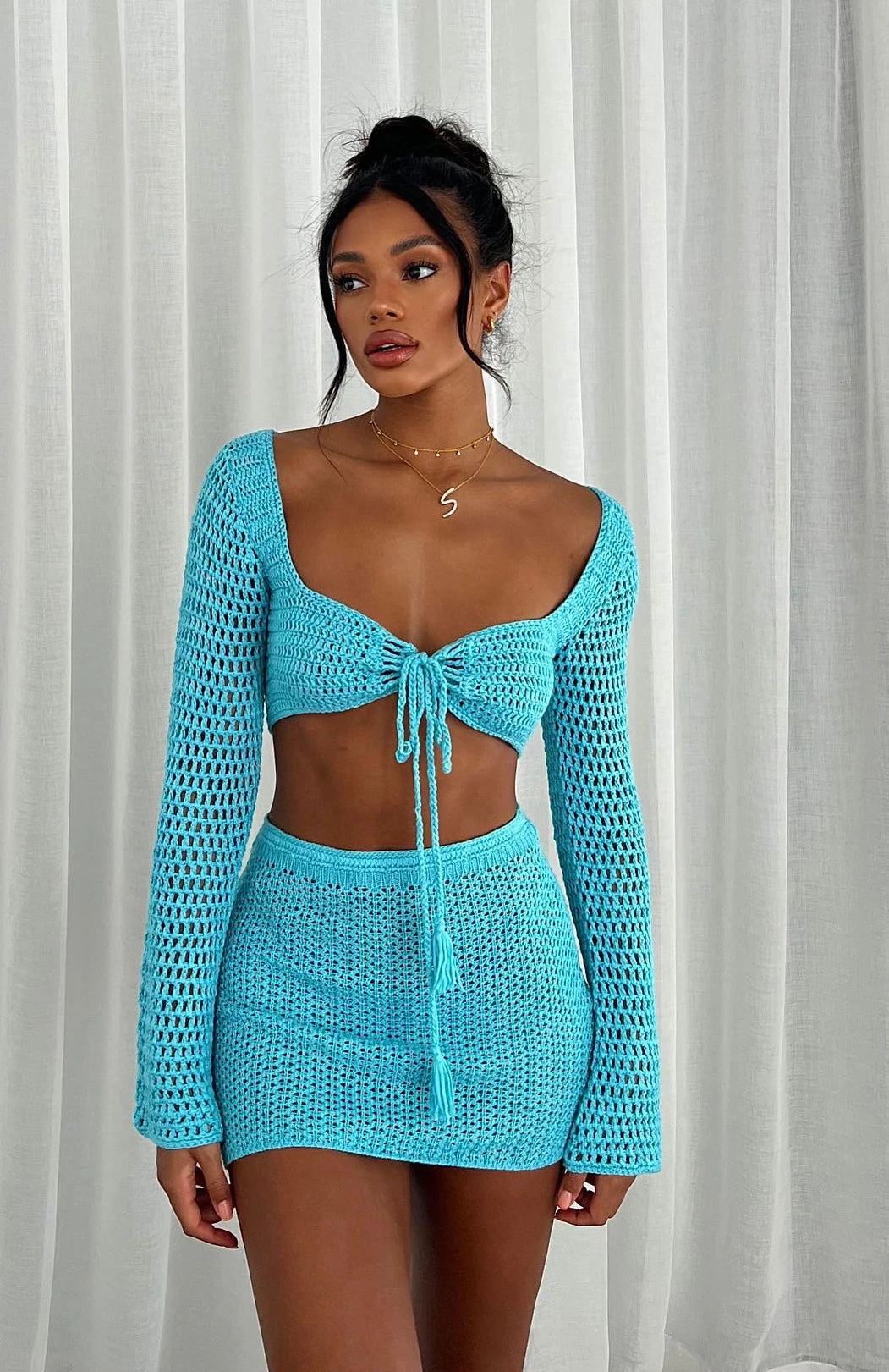 Give Me Something Crochet Mini Skirt Blue - Image 6