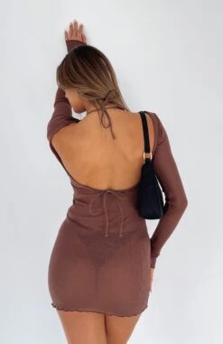 Without Warning Long Sleeve Mini Dress Chocolate