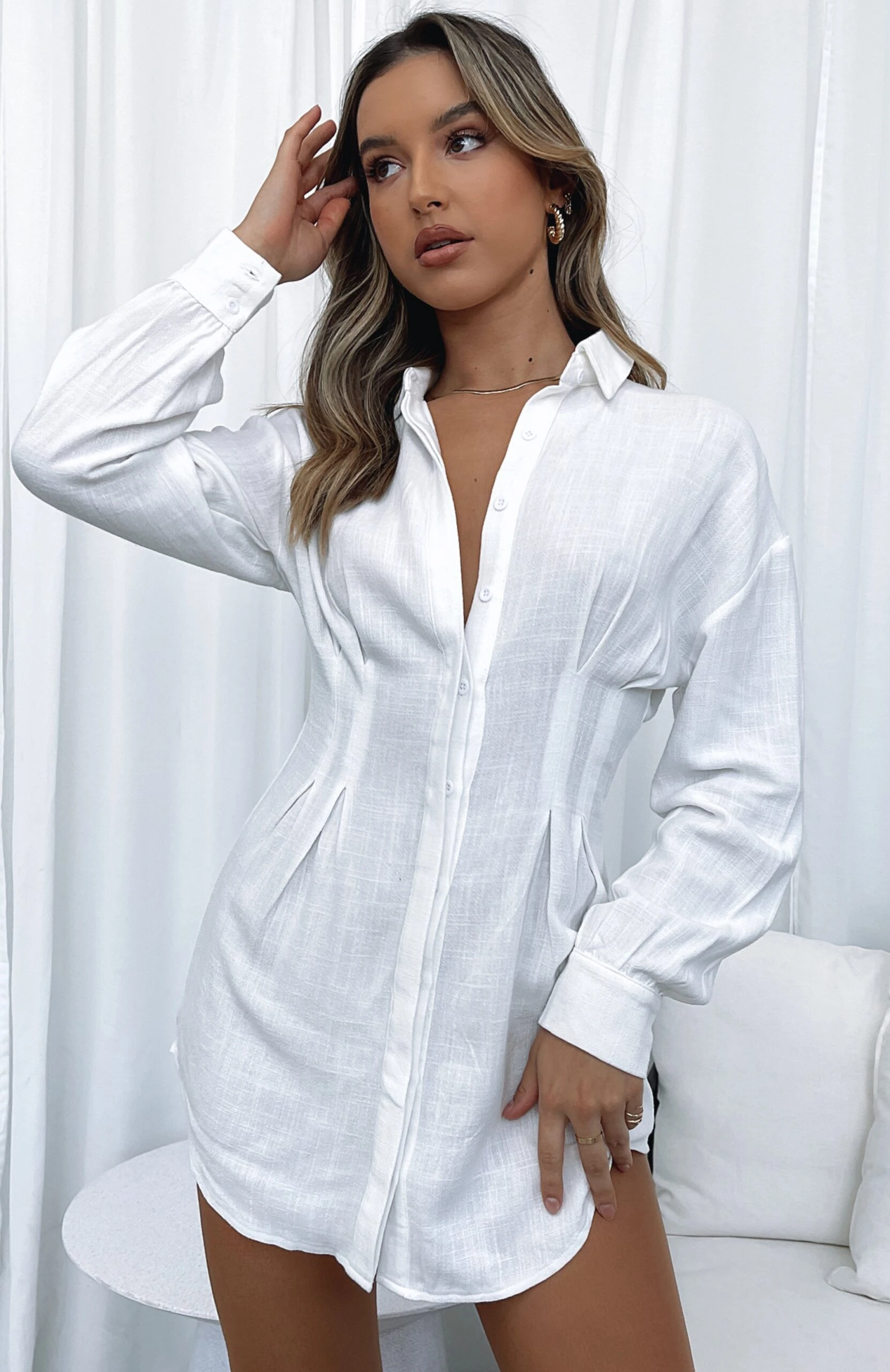 Feels Like A Holiday Shirt Dress White - Image 8