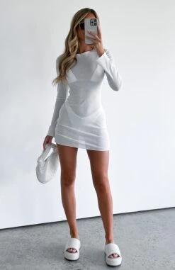 Future Lover Long Sleeve Mini Dress Off White