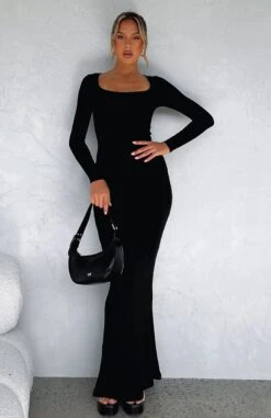 Get My Attention Long Sleeve Maxi Dress Black