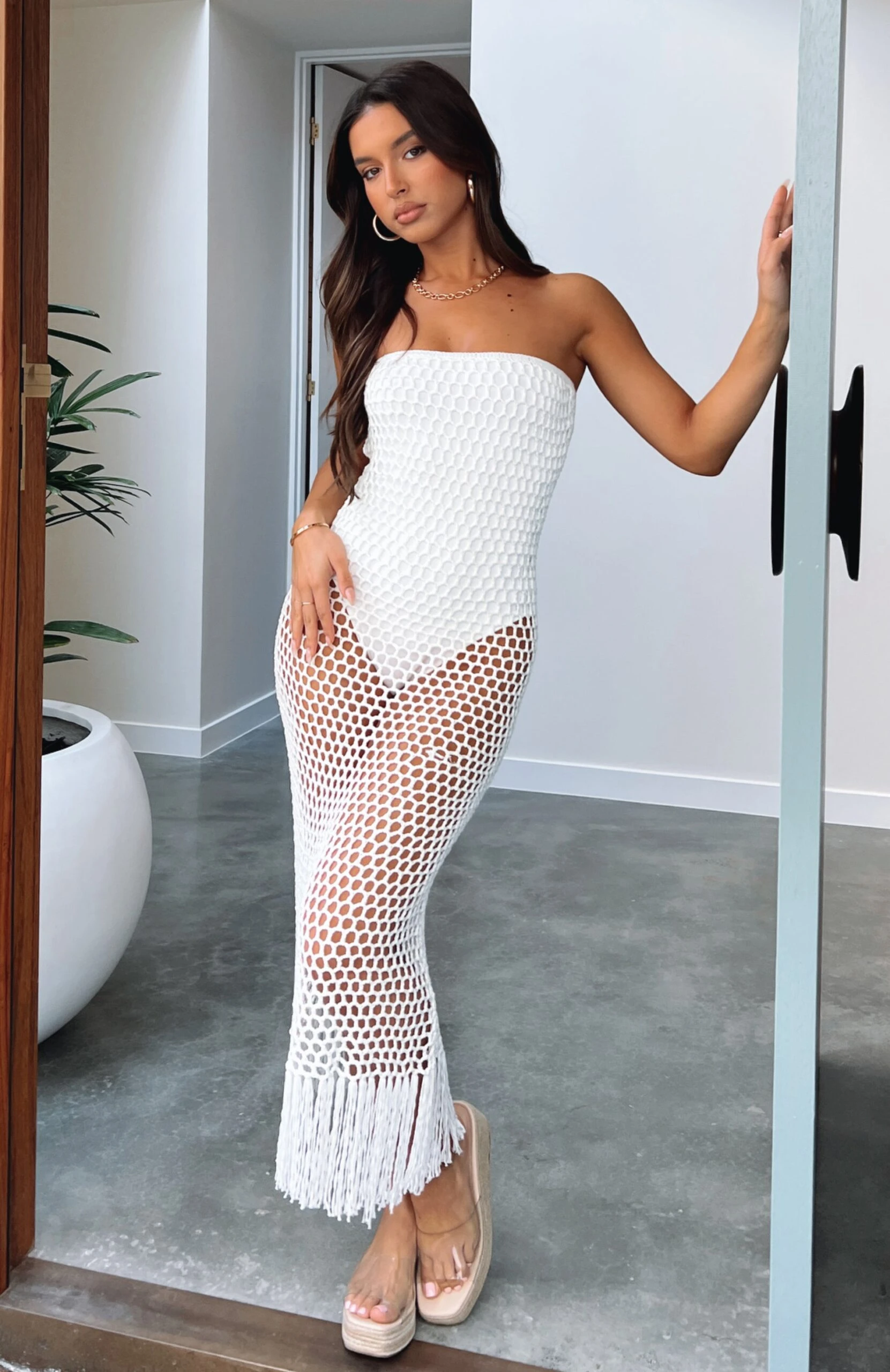 All By Myself Crochet Midi Dress Off White