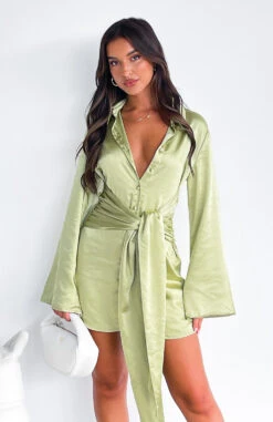 Night Out Long Sleeve Mini Dress Matcha
