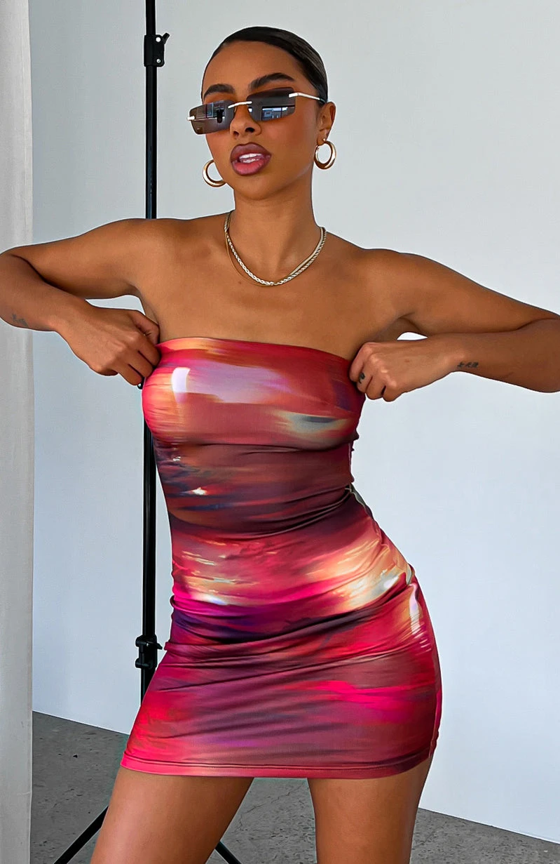 Top Of My Game Strapless Mini Dress Flashing Lights Print
